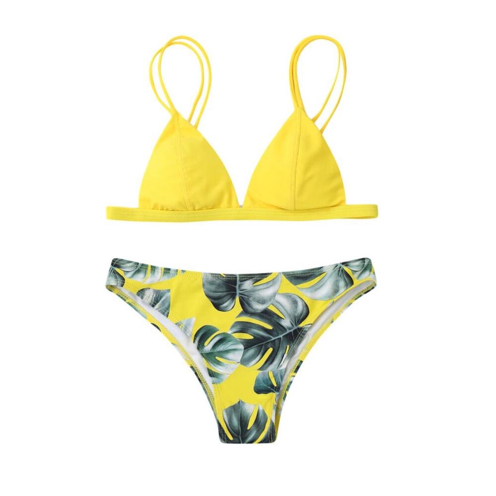 Zaful Yellow Palm Leaf Bikini Small